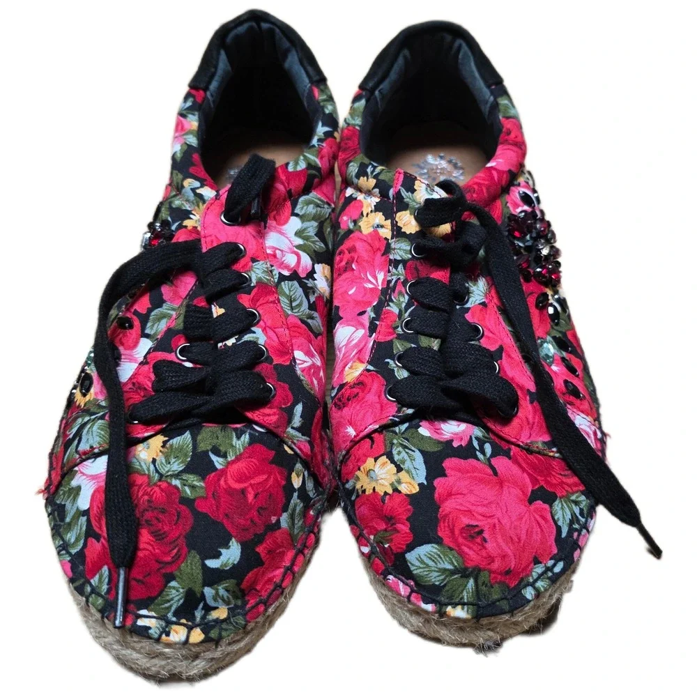Yellow Box‎ Floral Espadrille Sneakers Women's Size 8.5 Red With Rhinestones